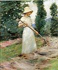 Girl Canvas Paintings - Girl Raking Hay